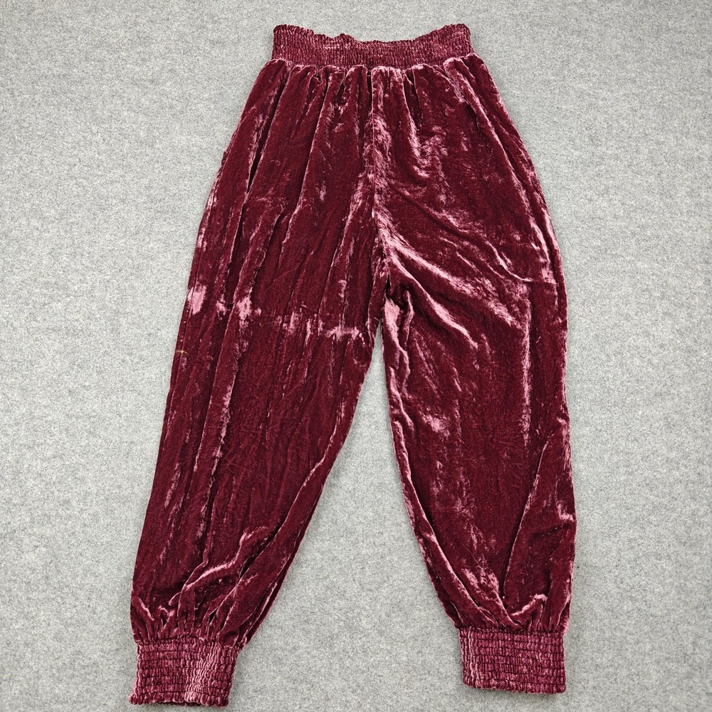 Anthropologie Pants Womens M Red Velvet Harem Elastic Waist Cuffed Pockets - Picture 8 of 13